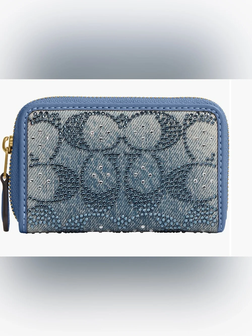 Coach Denim Crystal-Studded Zip Wallet in Light Blue